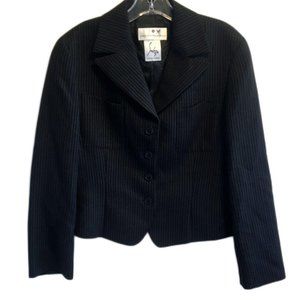 Sahza Womens Blazer 10 Wool Black Pinstripe Long Sleeve Italy Career Whmsigoth